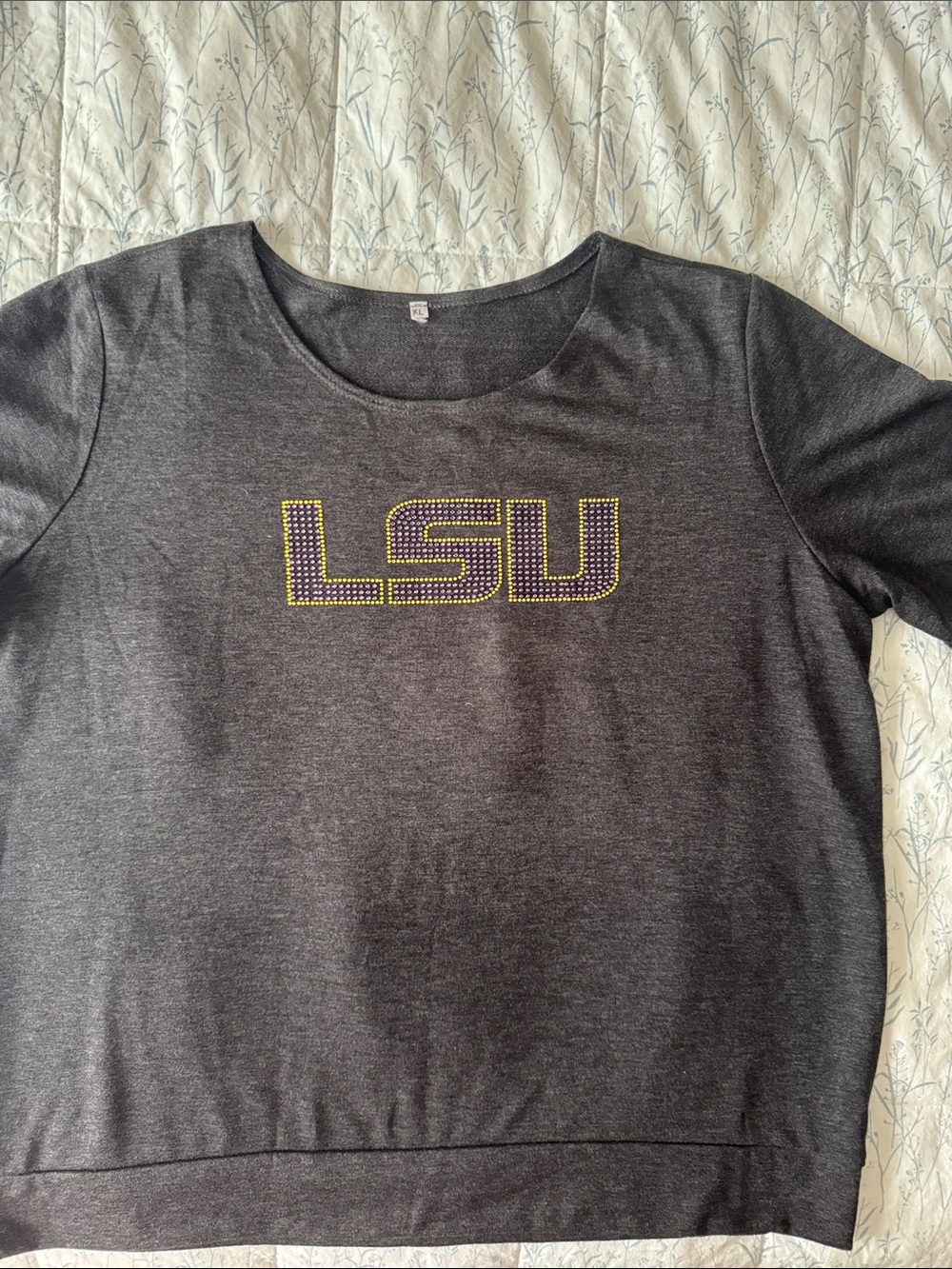 LSU Rhinestone Logo Charcoal Women's Top XL